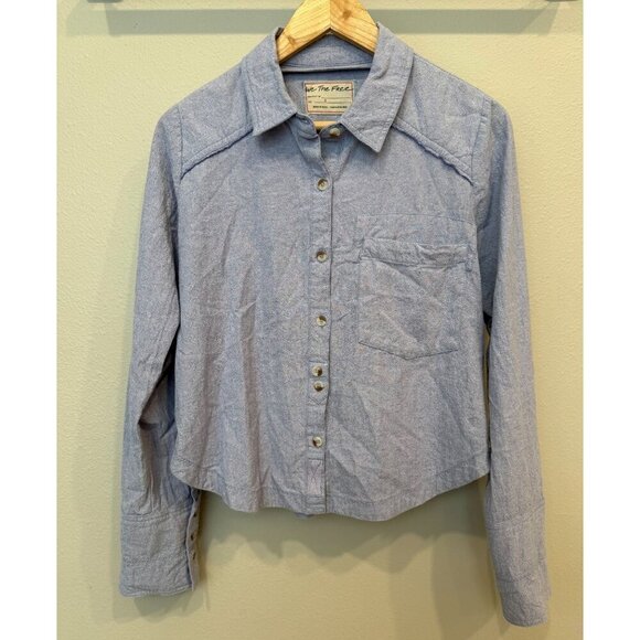 We The Free Tops - We The Free Women's Relaxed Button Up Collared Shirt Small Periwinkle Boho